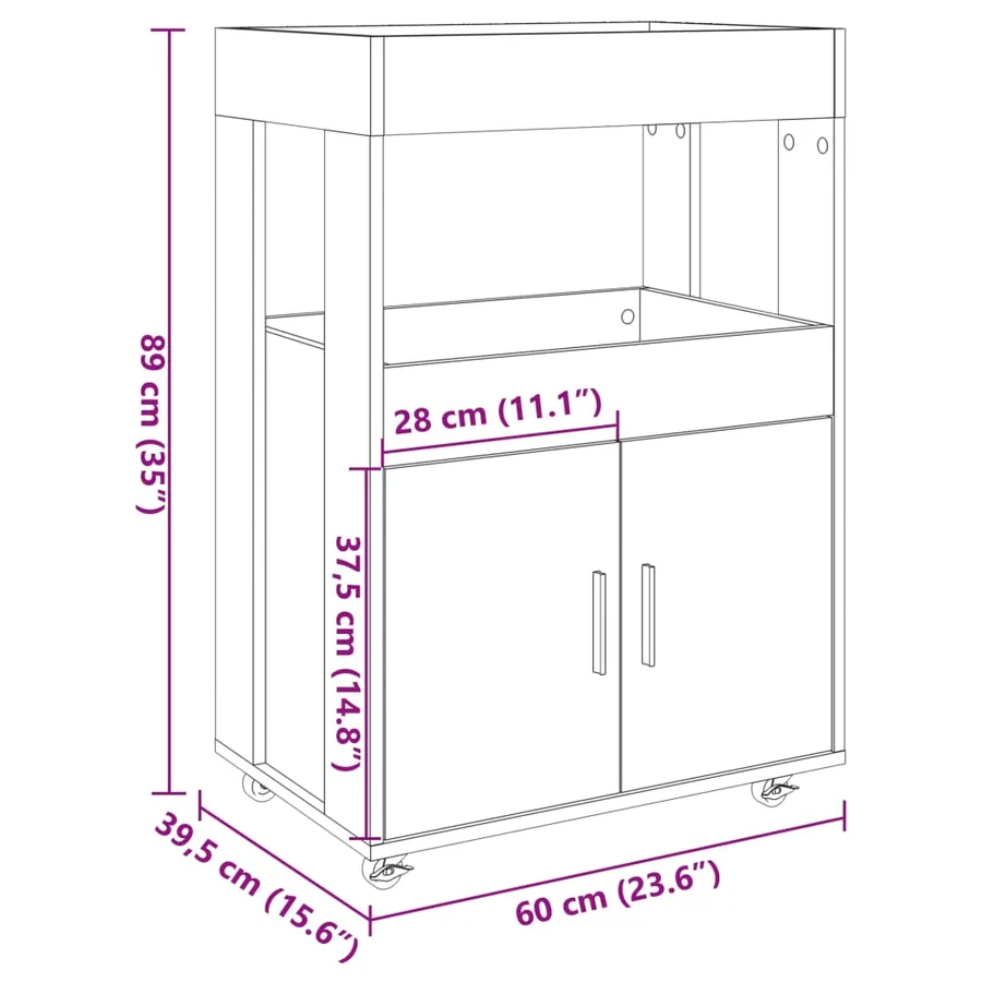 Chariot de bar sonoma gris 60x39,5x89 cm bois d'ingénierie - 9
