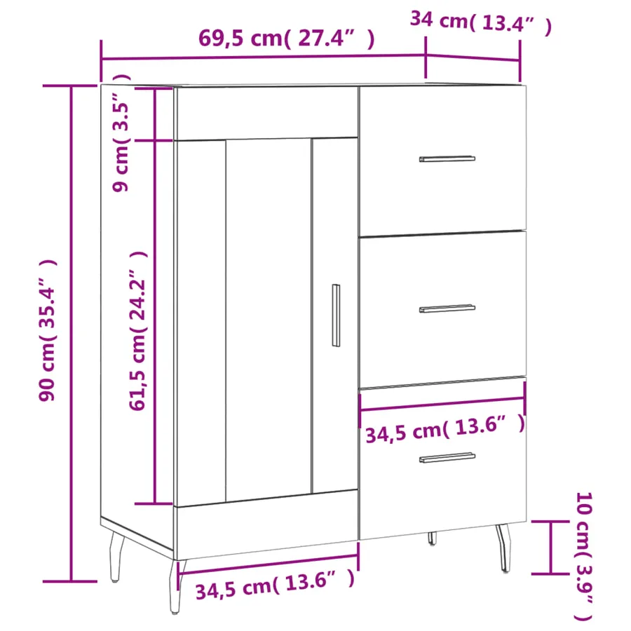 Buffet chêne fumé 69,5x34x90 cm bois d'ingénierie - 14