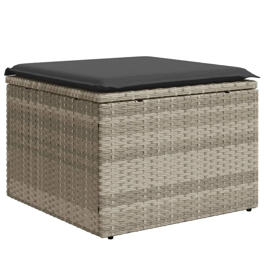 Tabouret de jardin coussin gris clair 55x55x37cm résine tressée - 2