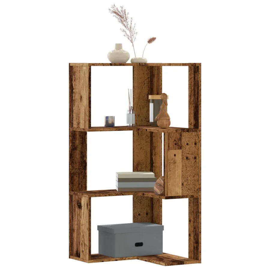 Bibliothèque d'angle à 3 niveaux vieux bois bois d'ingénierie