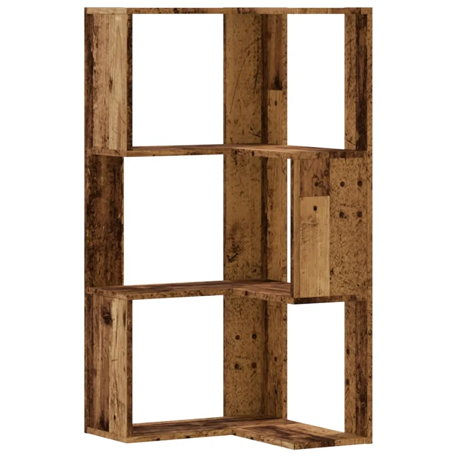 Bibliothèque d'angle à 3 niveaux vieux bois bois d'ingénierie - 2