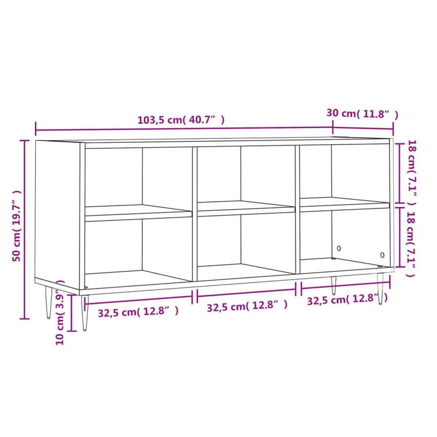Meuble TV sonoma gris 103,5x30x50 cm bois d'ingénierie - 9
