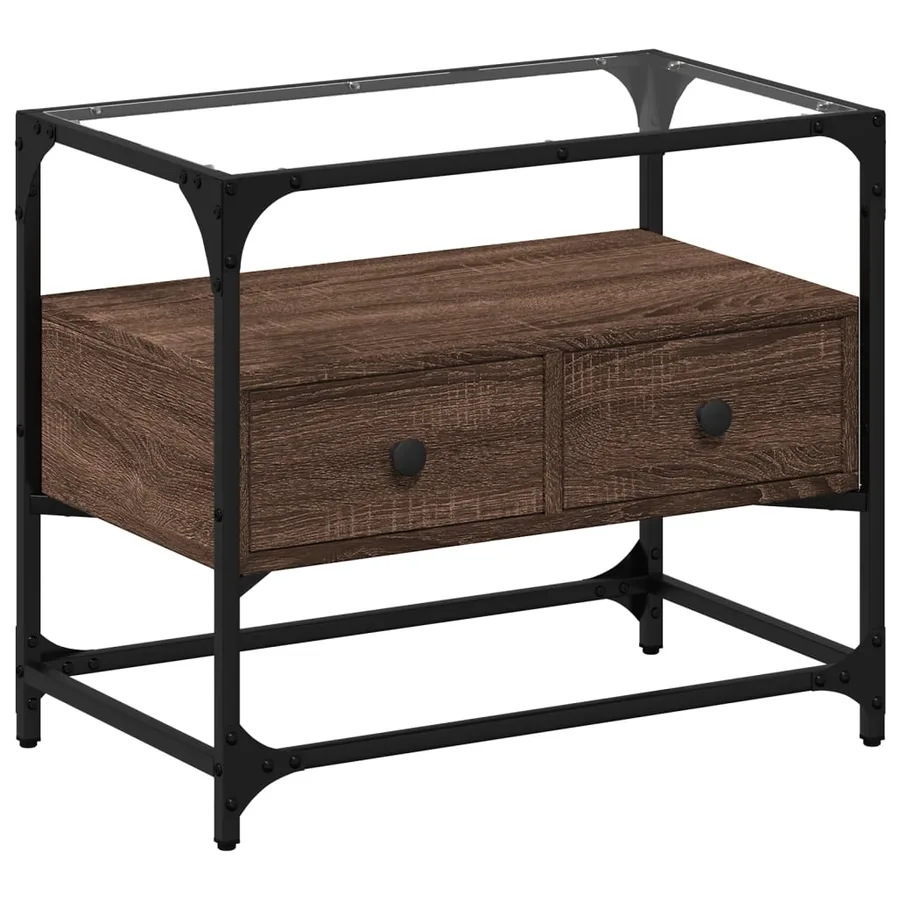 Meuble TV avec dessus en verre chêne marron bois d'ingénierie - 2