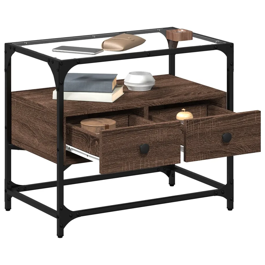 Meuble TV avec dessus en verre chêne marron bois d'ingénierie - 3