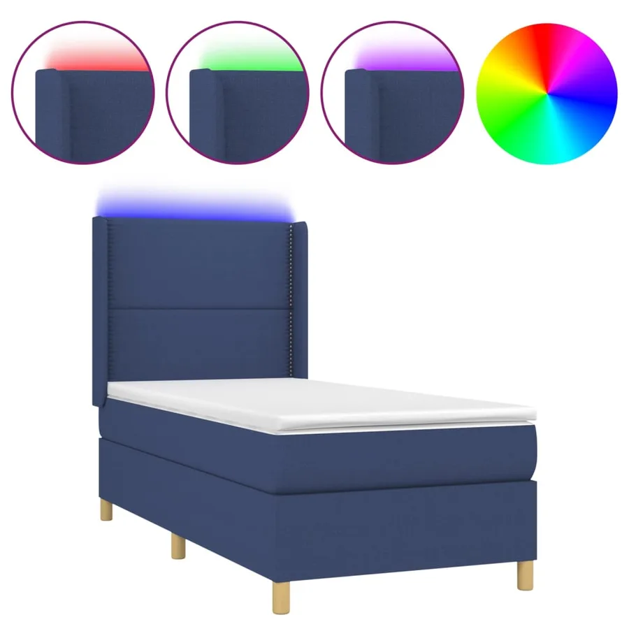 Sommier à lattes de lit matelas et LED Bleu 80x200cm Tissu - 2