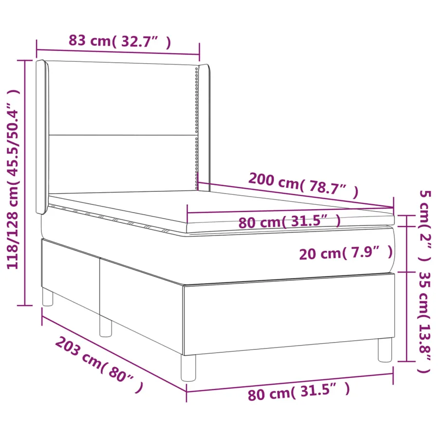 Sommier à lattes de lit matelas et LED Bleu 80x200cm Tissu - 8