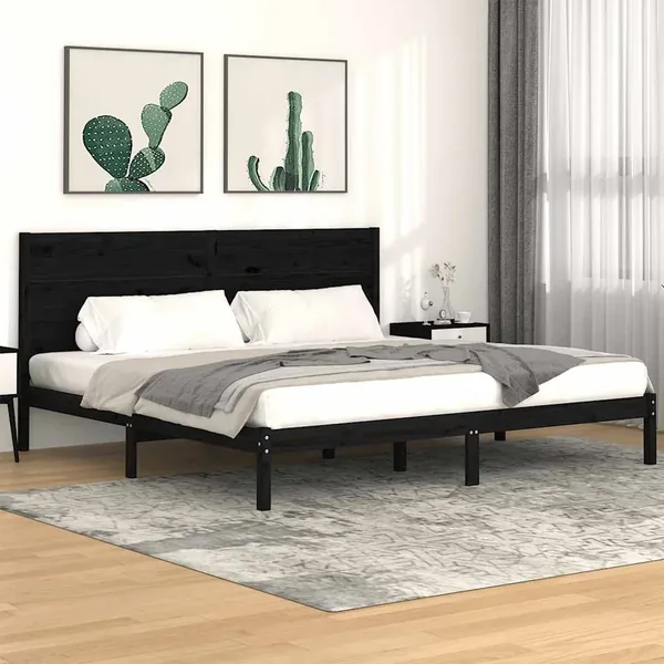 Cadre de lit sans matelas noir 200x200 cm bois massif de pin