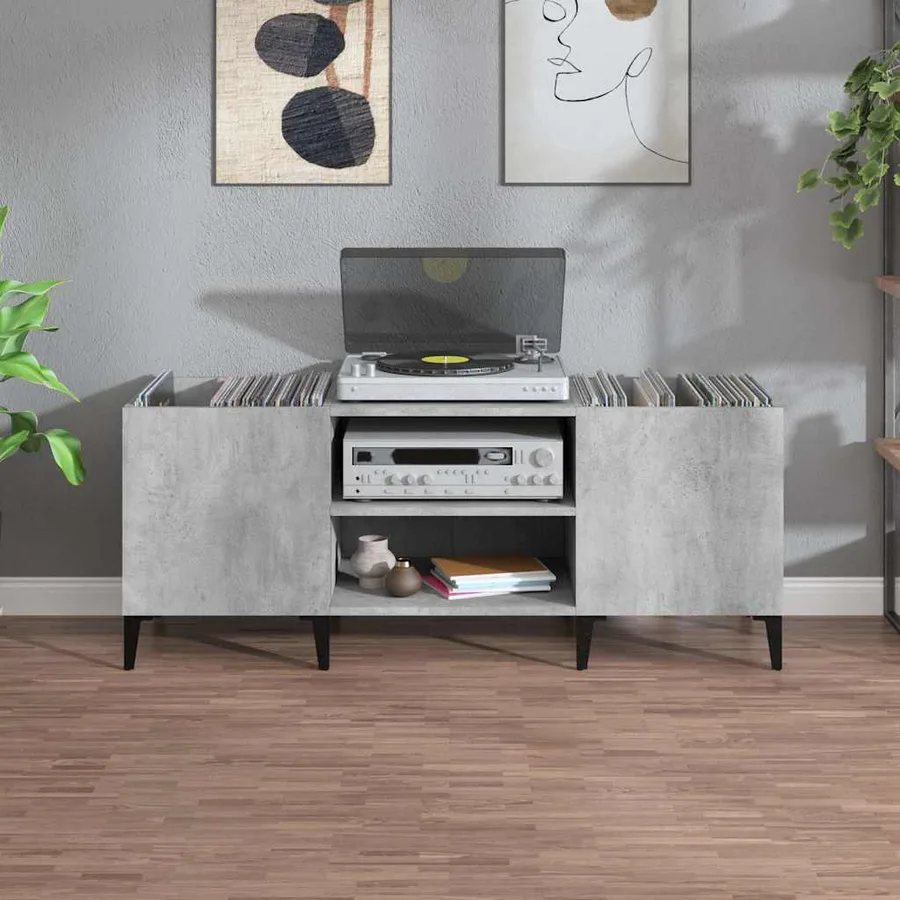 Armoire à disques gris béton 121x38x48 cm bois d'ingénierie - 3