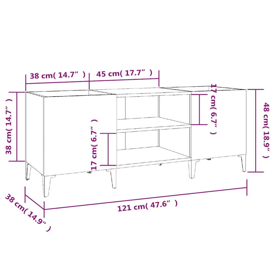 Armoire à disques gris béton 121x38x48 cm bois d'ingénierie - 8