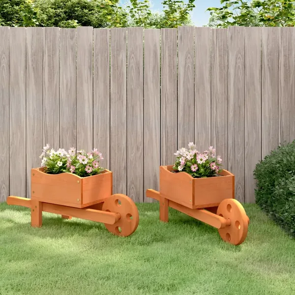Jardinières brouette 2 pcs 47x15x19 cm bois de sapin massif