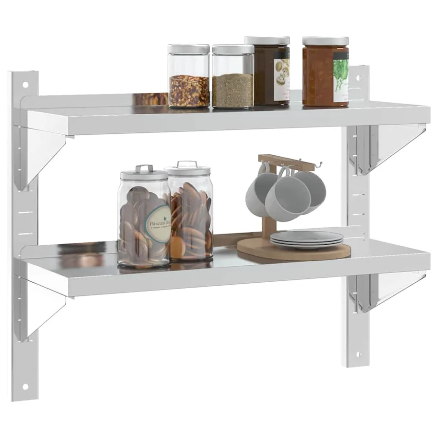 Étagère murale 2 niveaux 75x23,5x60 cm argenté acier inoxydable - 4