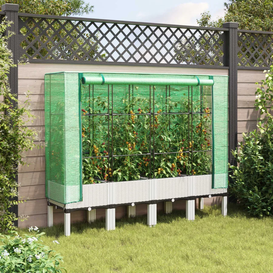 Jardinière surélevée avec housse aspect rotin 160x40x140 cm - 3