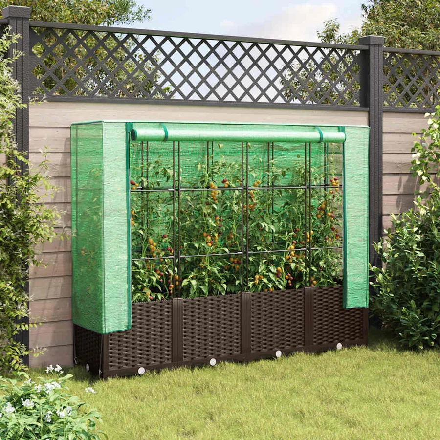 Jardinière surélevée avec housse aspect rotin 160x40x138 cm - 3
