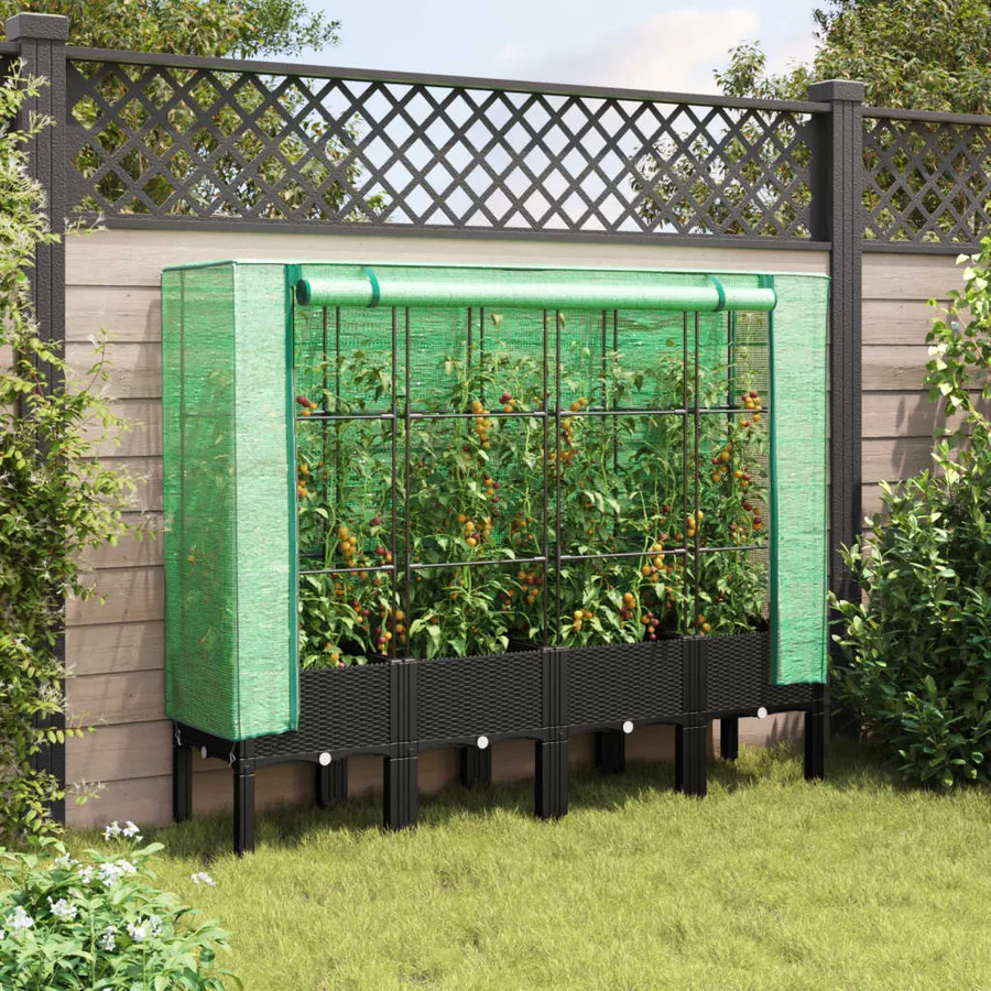 Jardinière surélevée avec housse aspect rotin 160x40x140 cm - 3