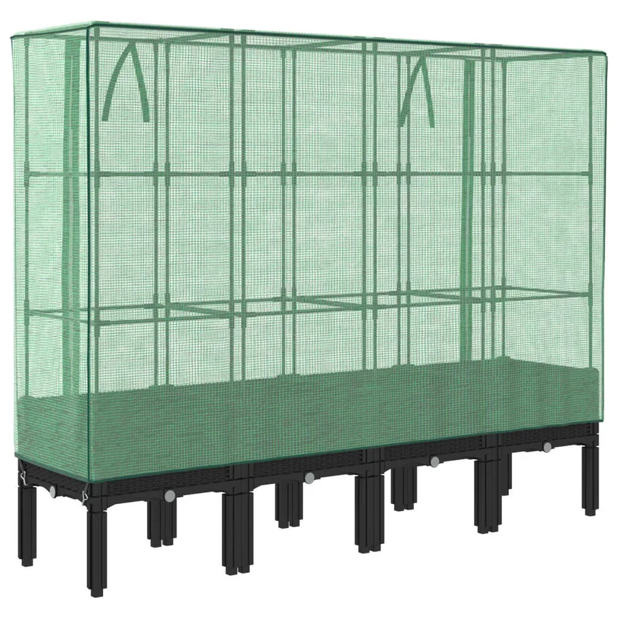 Jardinière surélevée avec housse aspect rotin 160x40x140 cm - 6
