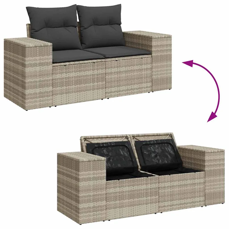 Canapé de jardin 2 places et coussins gris clair résine tressée - 10