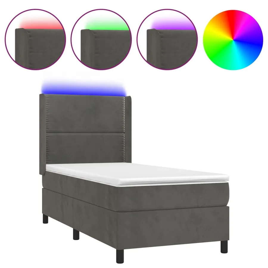 Sommier à lattes de lit matelas LED Gris foncé 90x190cm Velours - 2