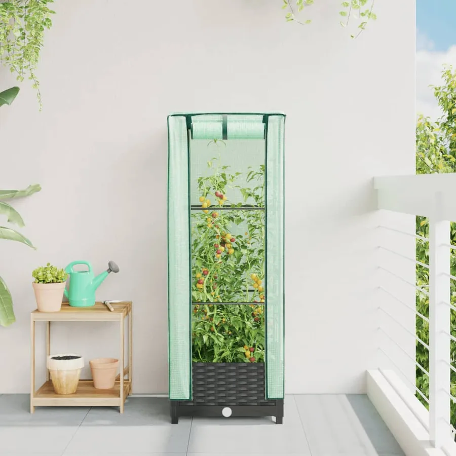 Jardinière surélevée avec housse aspect rotin 40x40x123 cm - 3