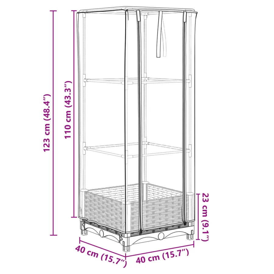Jardinière surélevée avec housse aspect rotin 40x40x123 cm - 9