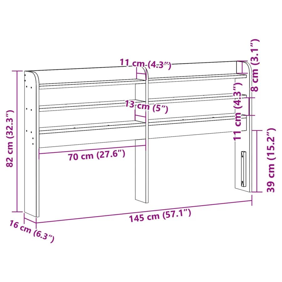 Tête de lit avec étagères blanc 135 cm bois massif de pin - 9