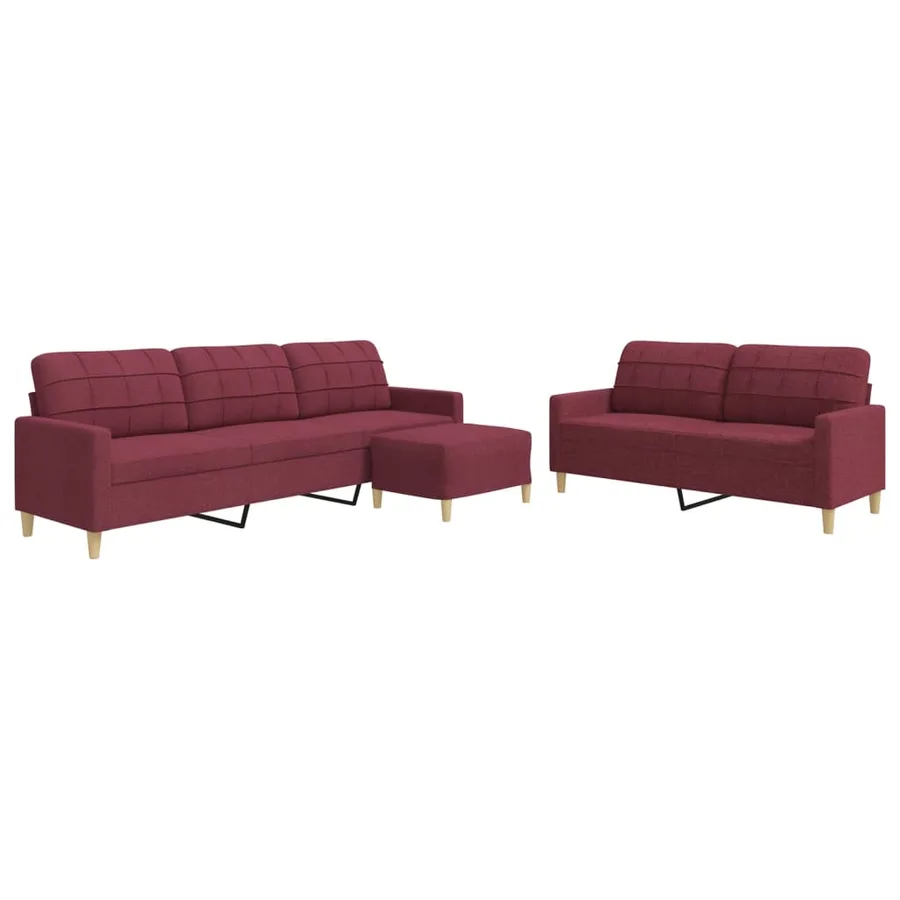 Ensemble de canapés 3 pcs avec repose-pied rouge bordeaux tissu - 2
