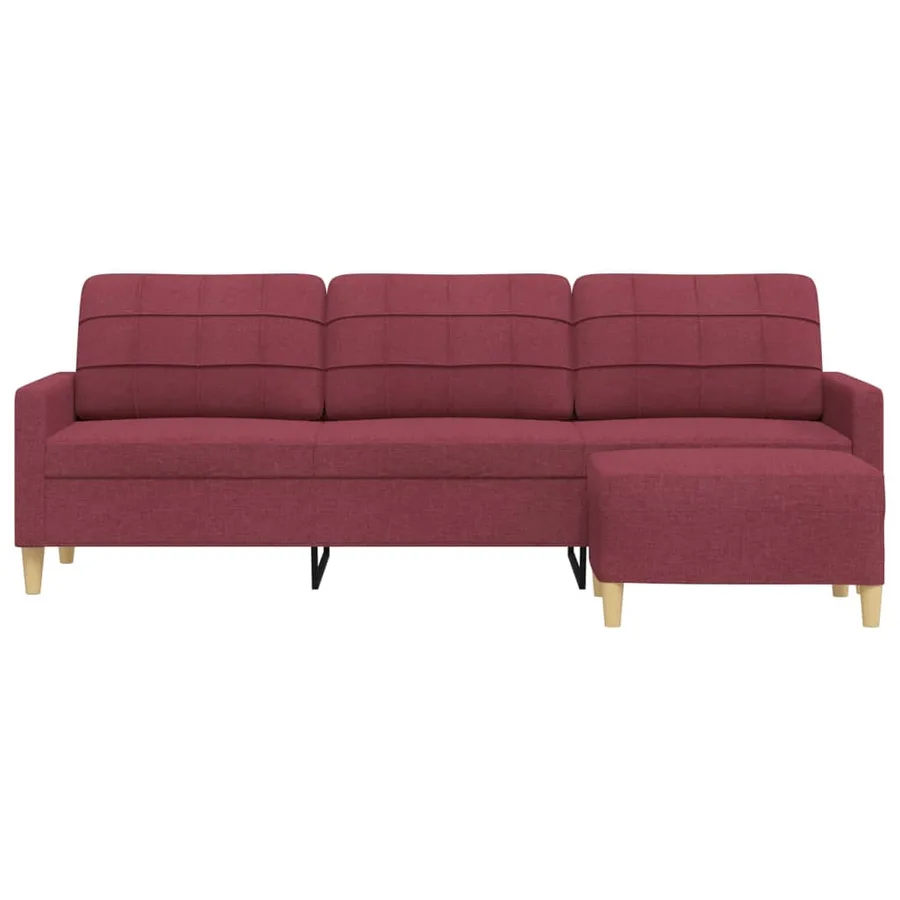 Canapé à 3 places avec repose-pieds Rouge bordeaux 210 cm Tissu - 3