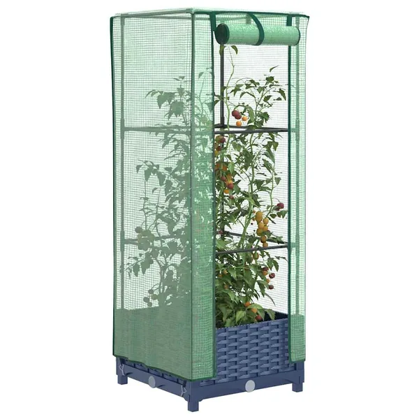 Jardinière surélevée avec housse aspect rotin 40x40x123 cm