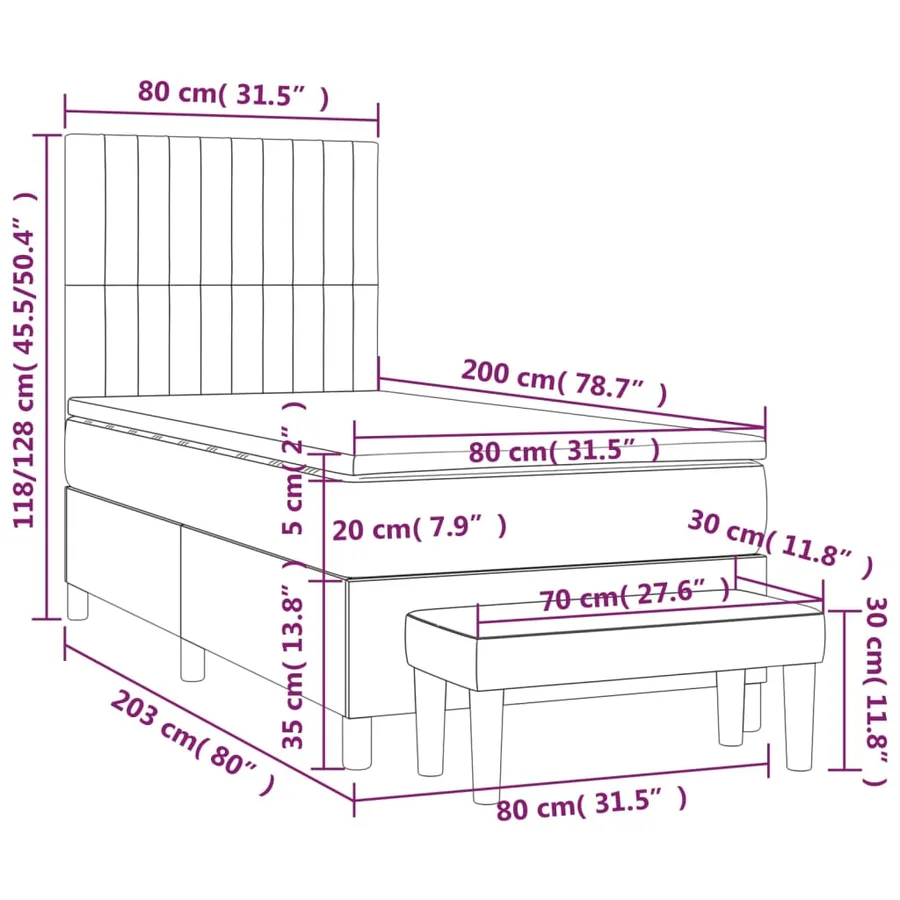Sommier à lattes de lit avec matelas Gris foncé 80x200 cm Tissu - 8