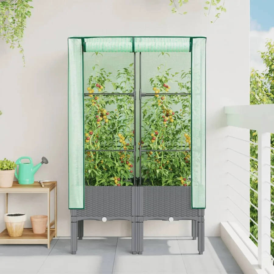 Jardinière surélevée avec housse aspect rotin 80x40x140 cm - 3