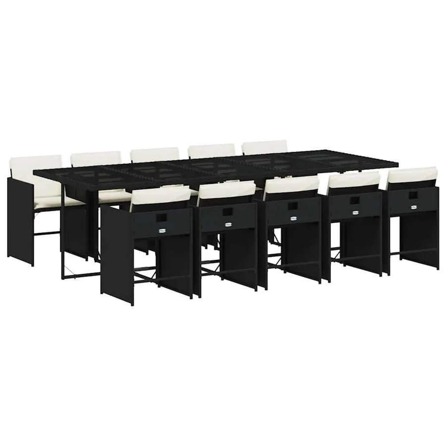 Ensemble à manger de jardin 11 pcs coussins noir résine tressée - 2