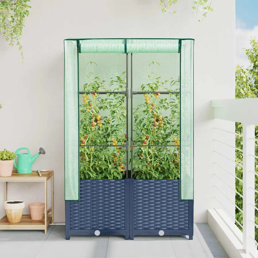 Jardinière surélevée avec housse aspect rotin 80x40x138 cm - 3