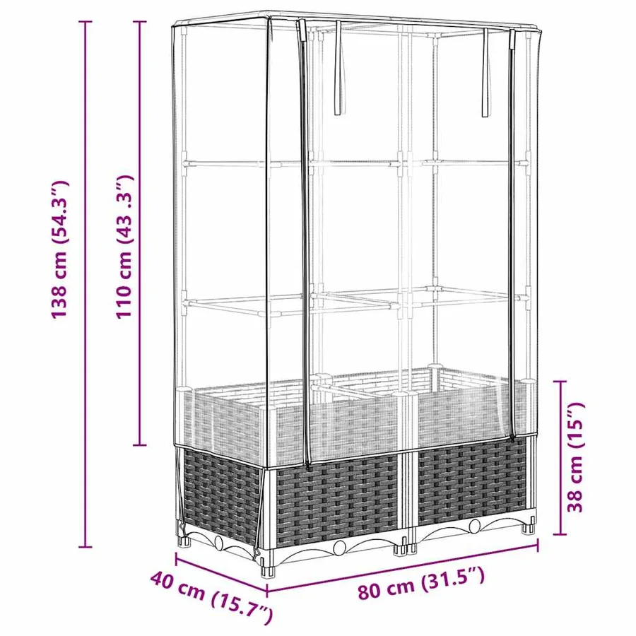 Jardinière surélevée avec housse aspect rotin 80x40x138 cm - 9