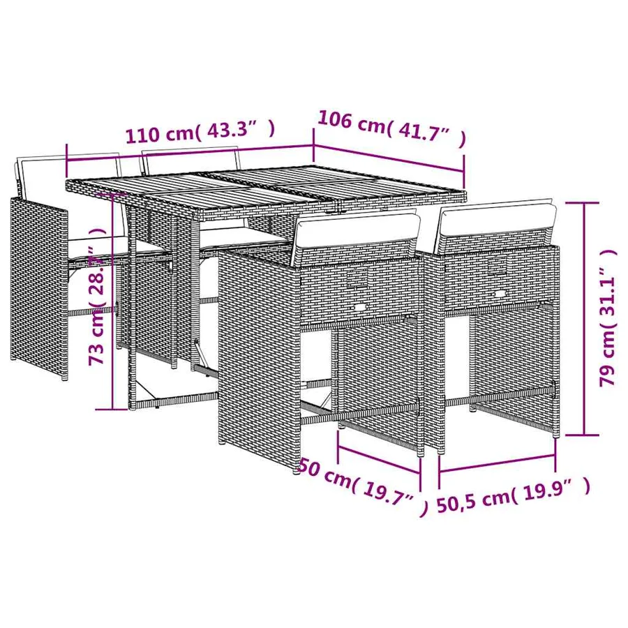 Ensemble à manger de jardin coussins 5pcs Noir Résine tressée - 9