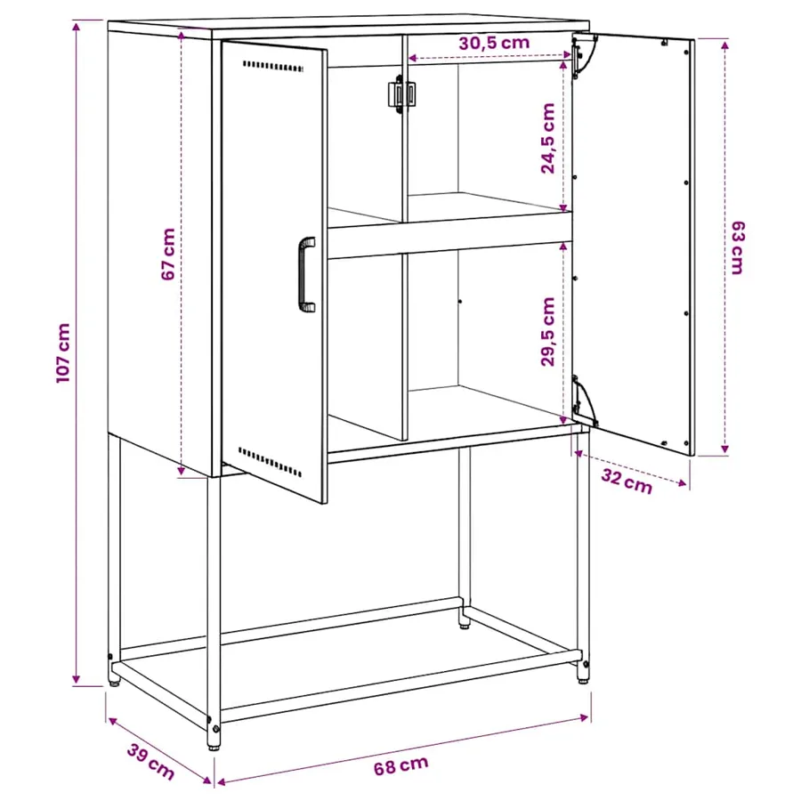 Buffet haut jaune moutarde 68,5x38,5x107 cm acier - 12