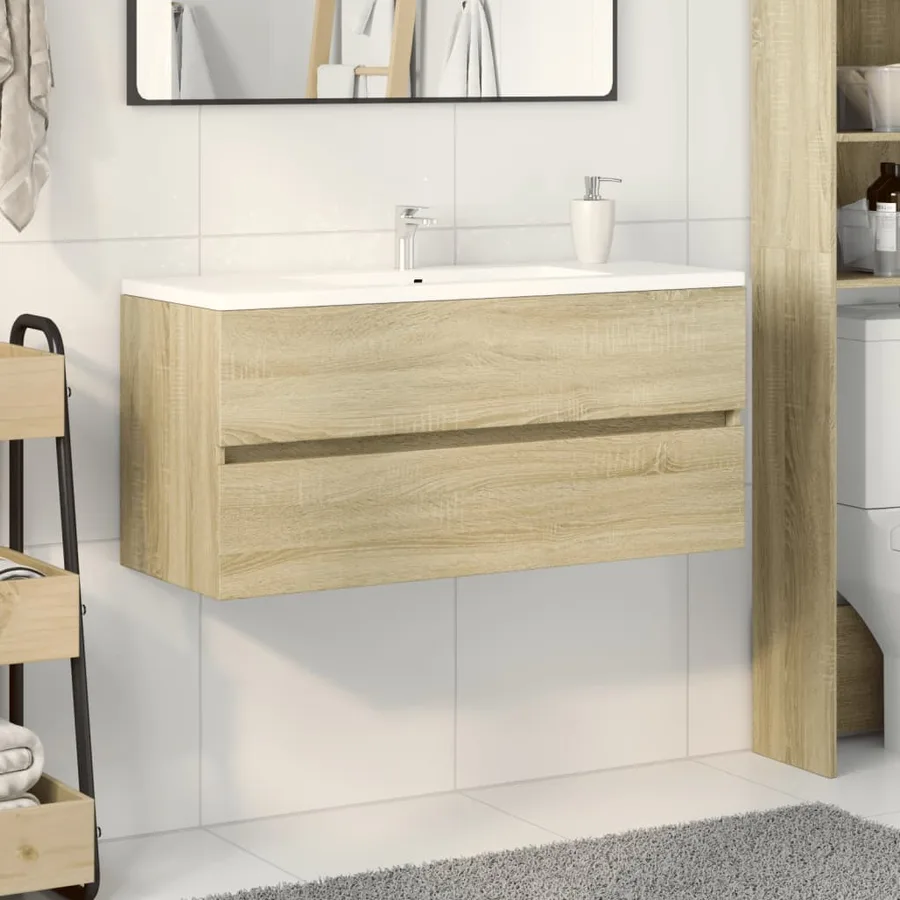 Armoire de lavabo de salle de bain chêne sonoma 100x38,5x45 cm - 3