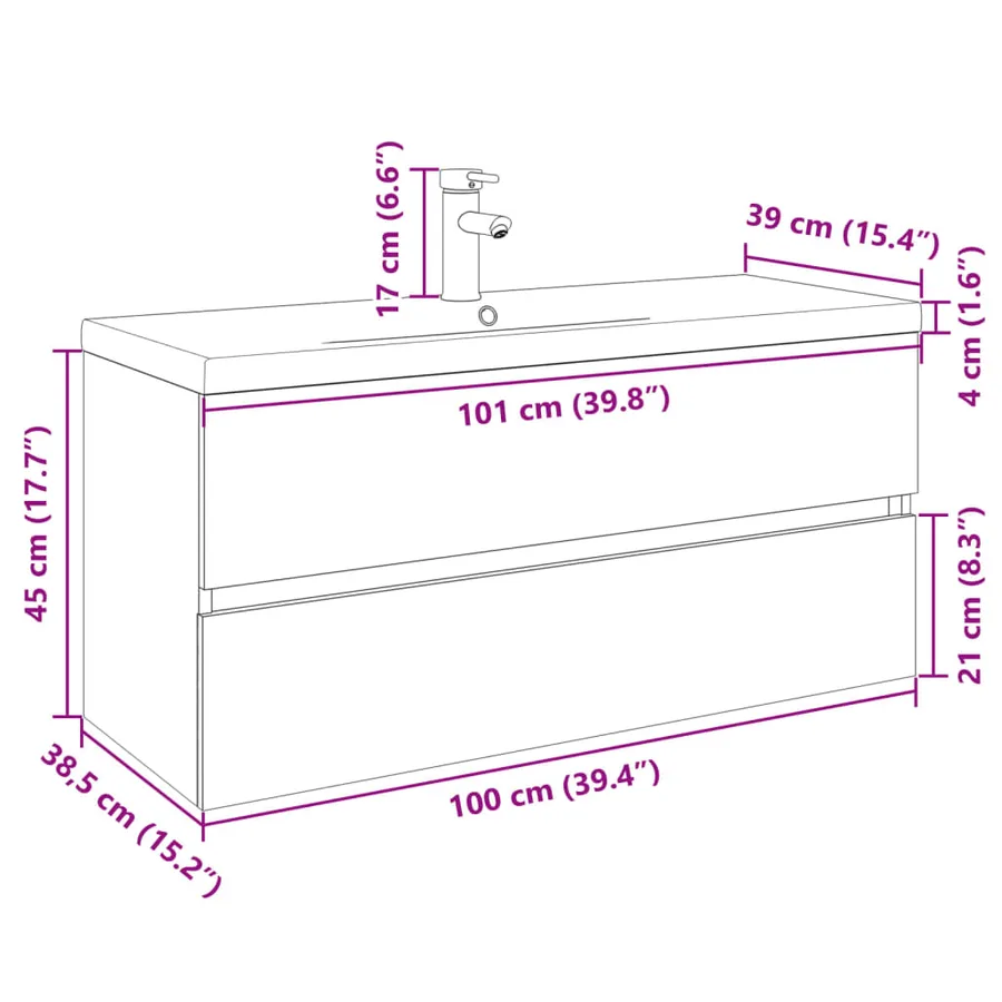 Ensemble de meubles de bain 2pcs céramique et bois d'ingénierie - 11
