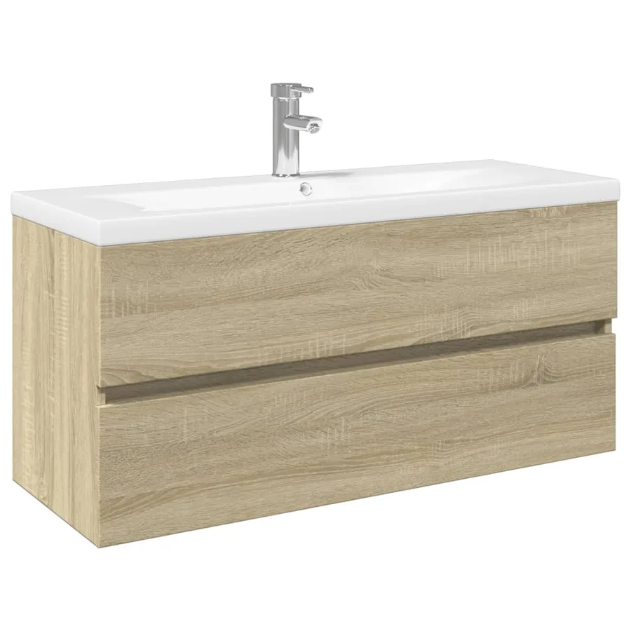 Ensemble de meubles de bain 2pcs céramique et bois d'ingénierie - 2