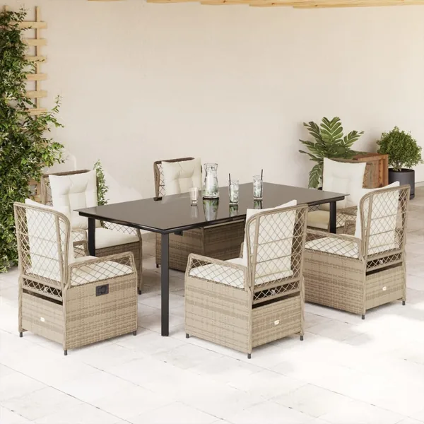 Ensemble à manger de jardin et coussins 7 pcs beige poly rotin