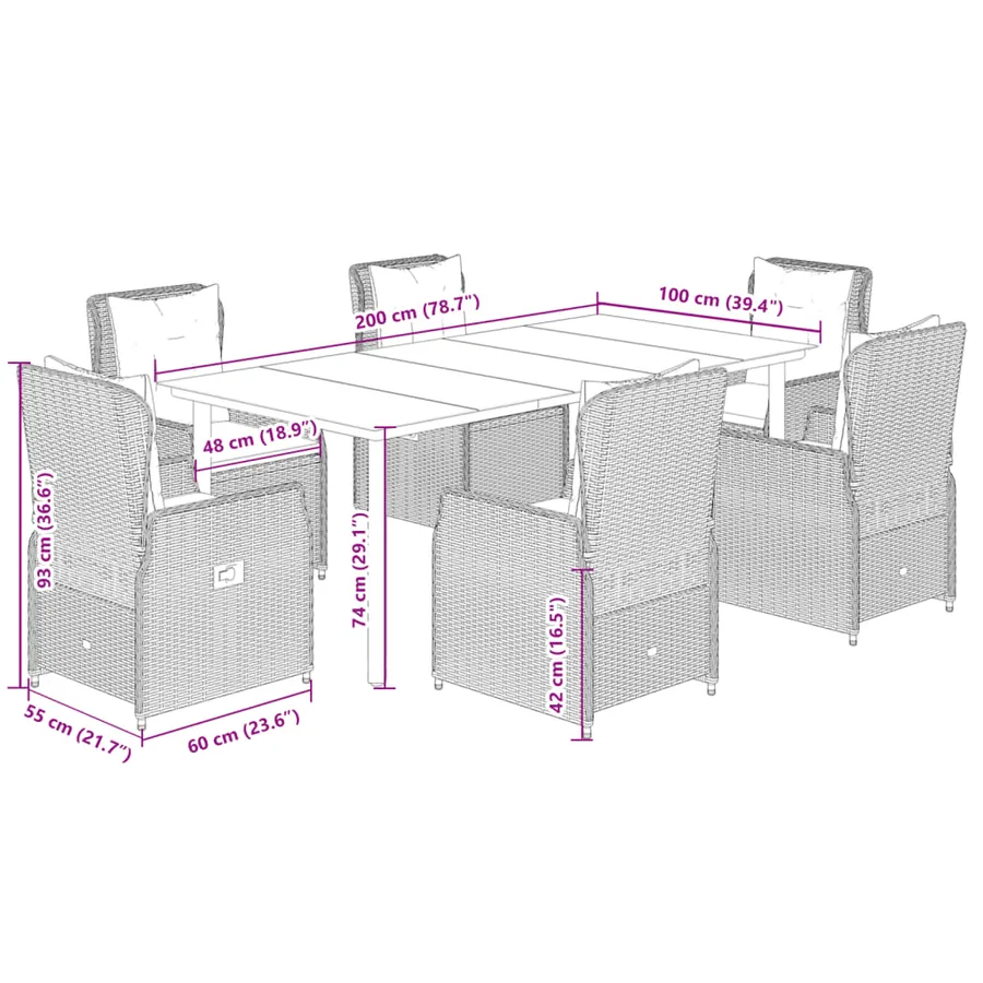 Ensemble à manger de jardin et coussins 7 pcs beige poly rotin - 8