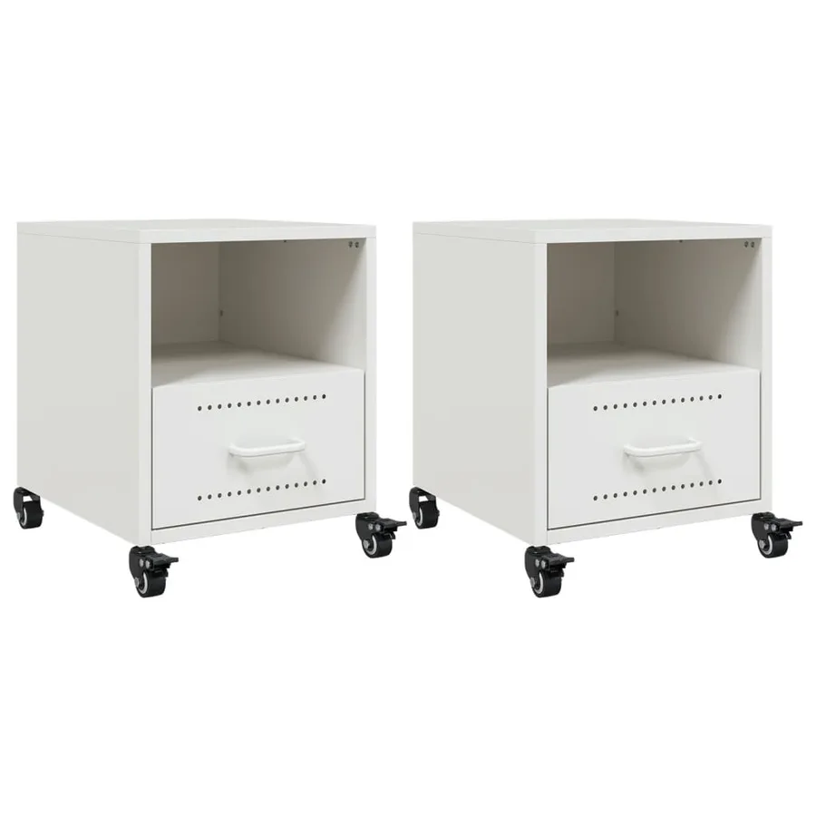 Tables de chevet 2 pcs blanc 36x39x43,5 cm acier - 2