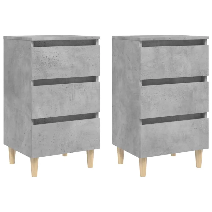 Tables de chevet avec pieds en bois 2 pcs gris béton 40x35x69cm - 2