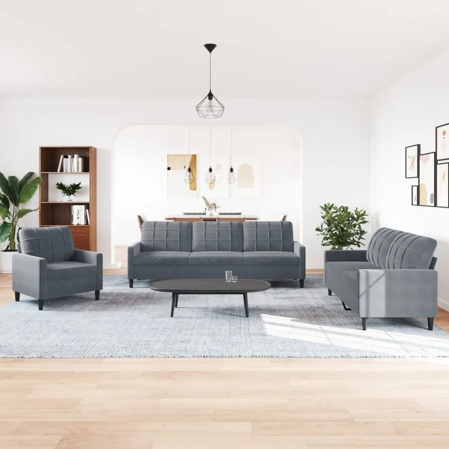 Ensemble de canapés 4 pcs avec coussins Gris foncé Velours - 3