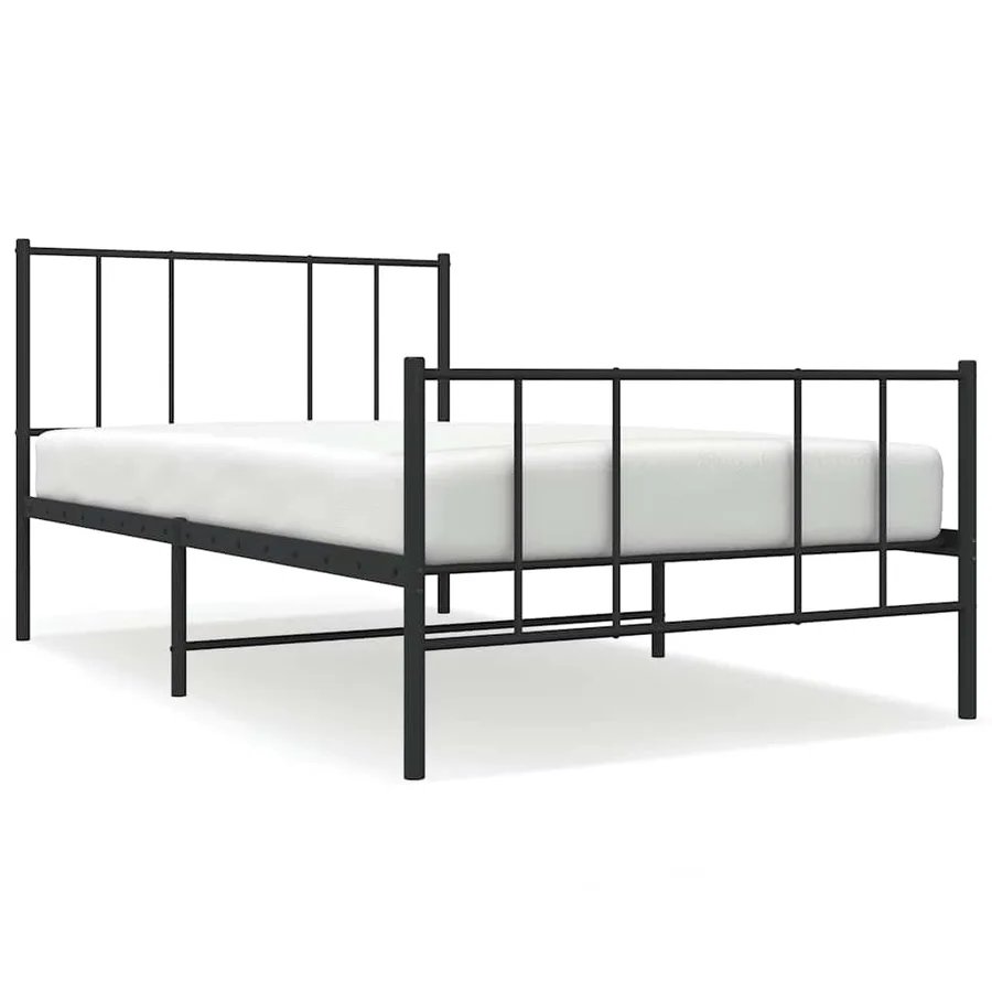 Cadre de lit métal sans matelas avec pied de lit noir 75x190 cm - 2