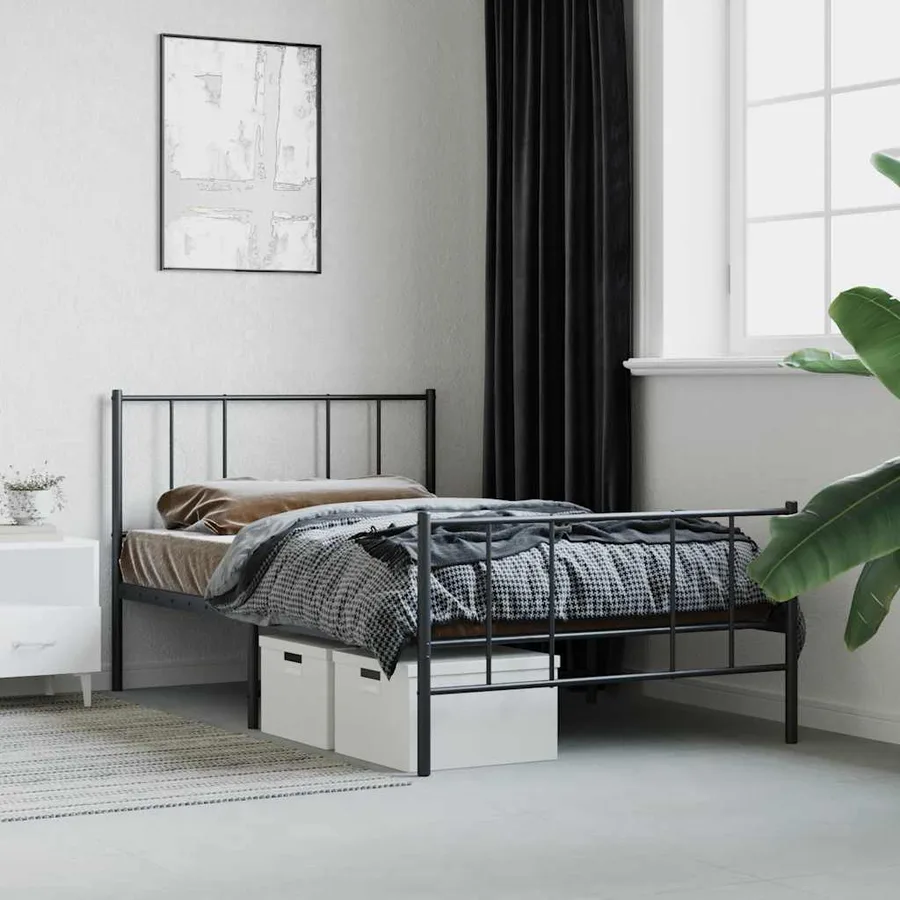 Cadre de lit métal sans matelas avec pied de lit noir 75x190 cm - 4
