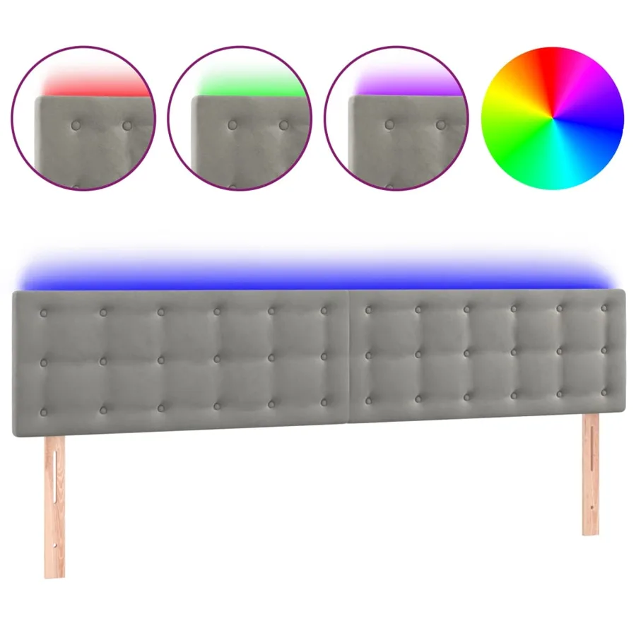 Tête de lit à LED Gris clair 160x5x78/88 cm Velours - 2