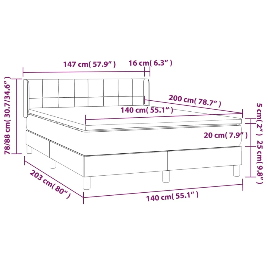 Sommier à lattes de lit avec matelas Crème 140x200 cm Tissu - 7