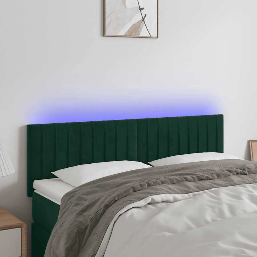 Tête de lit à LED Vert foncé 144x5x78/88 cm Velours