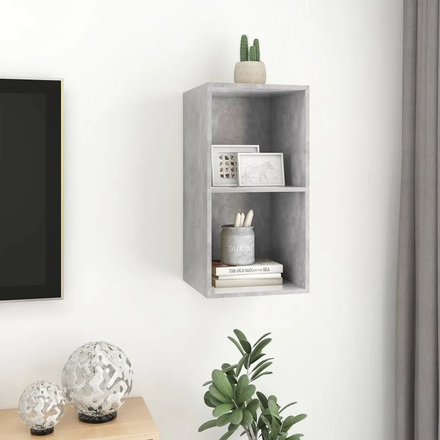 Meuble TV mural Gris béton 37x37x72 cm Bois d’ingénierie - 7