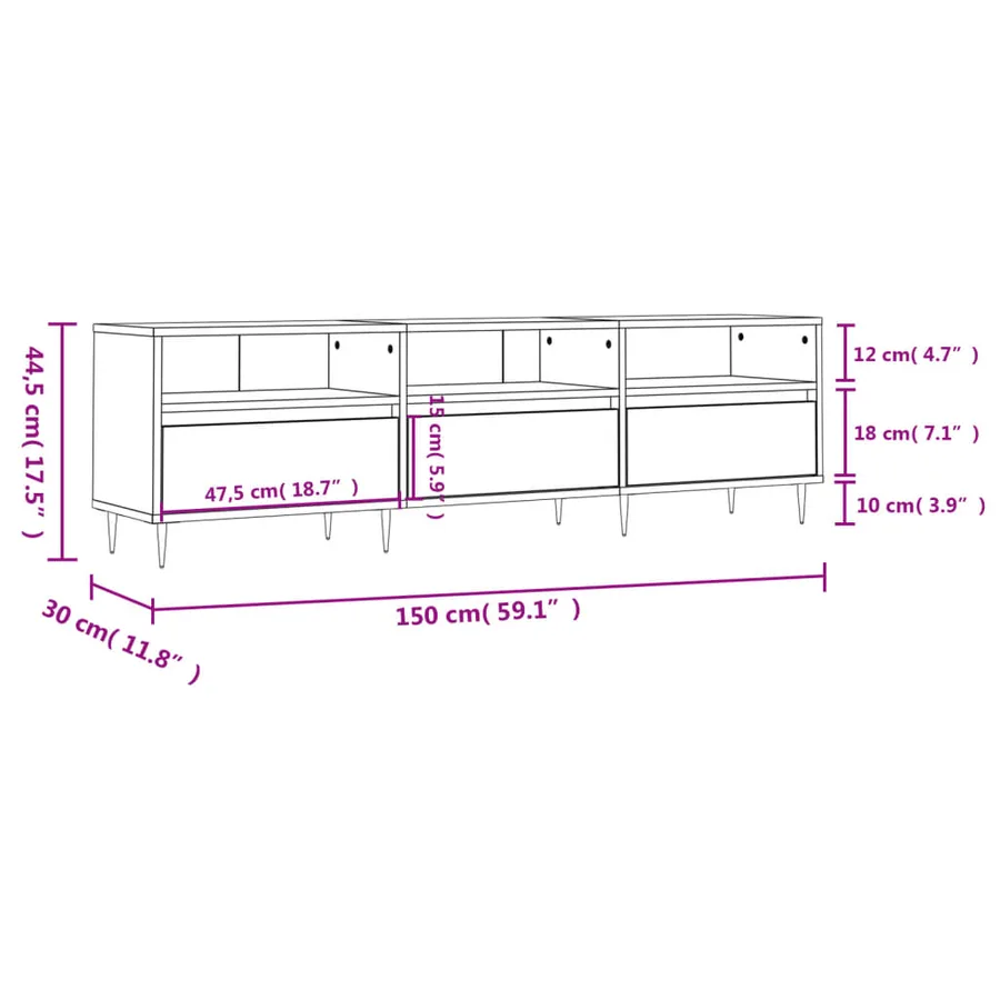 Meuble TV chêne fumé 150x30x44,5 cm bois d'ingénierie - 11