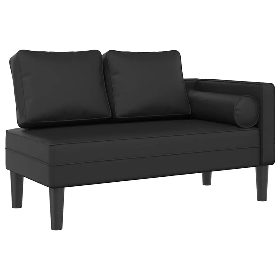 Chaise longue avec coussins noir similicuir - 2
